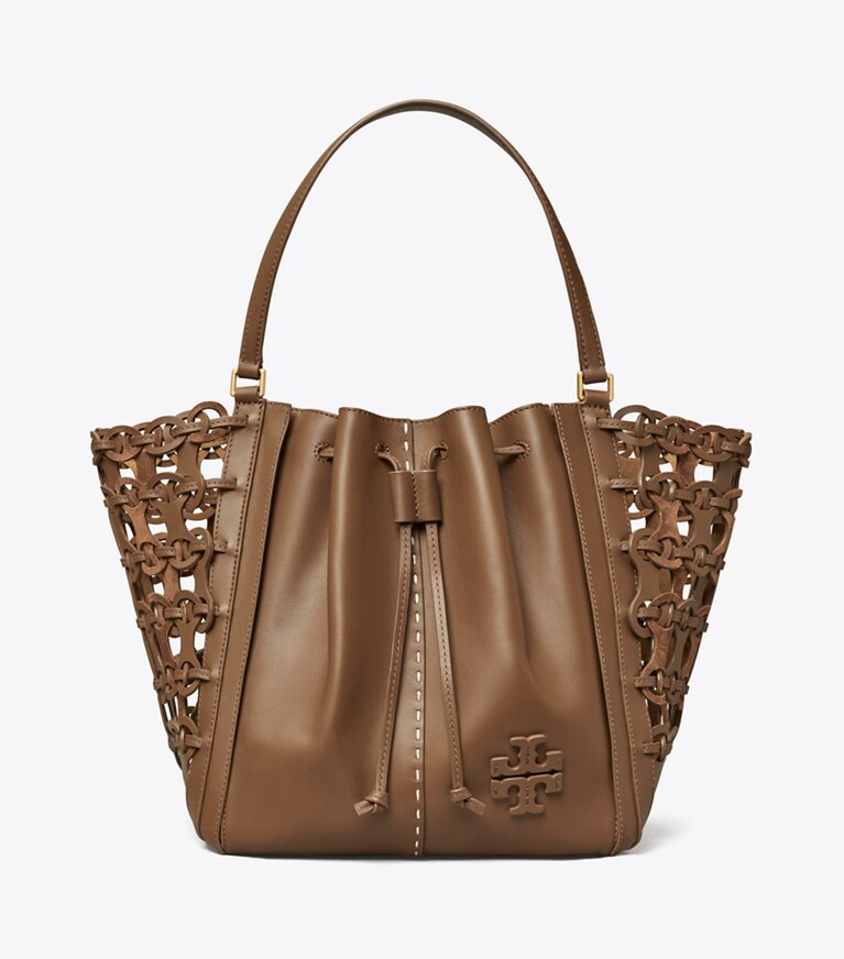 Tory Burch designer sac à main McGraw Libellule à découpes, surdimensionné dans Roasted Coffee de face
