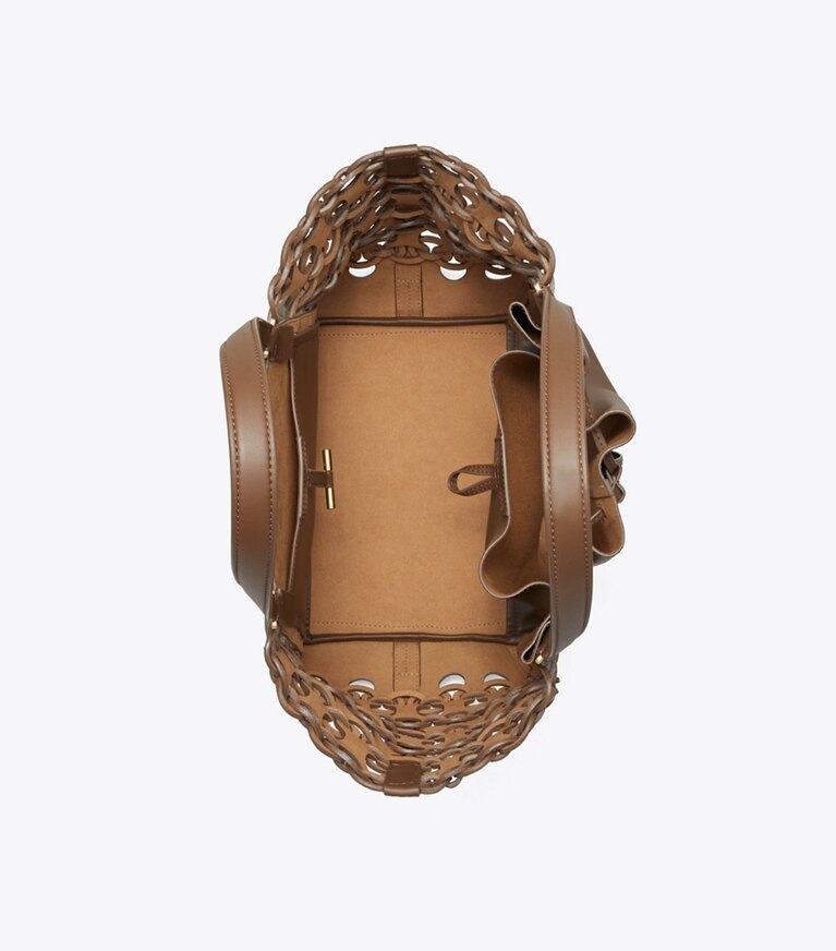 Tory Burch designer sac à main McGraw Libellule à découpes, surdimensionné dans Roasted Coffee vue du dessus