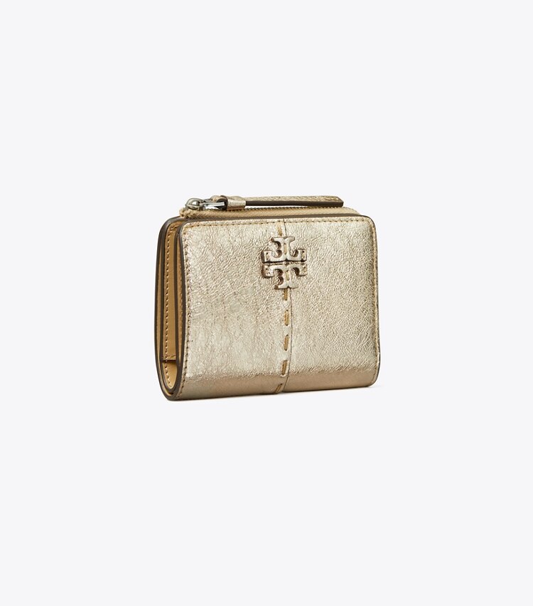 Tory Burch designer wallets McGraw Metallic Bi-Fold Wallet in Gold angle