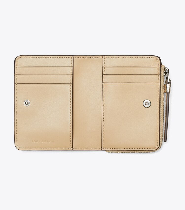 Tory Burch designer wallets McGraw Metallic Bi-Fold Wallet in Gold overhead
