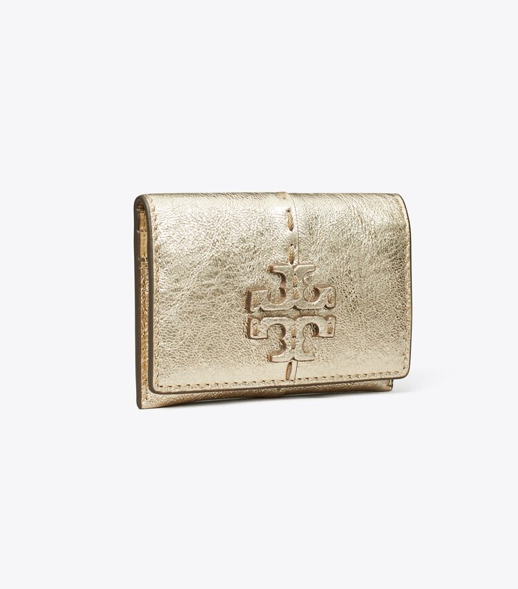 Tory Burch designer card cases McGraw Metallic Flap Card Case in Gold angle