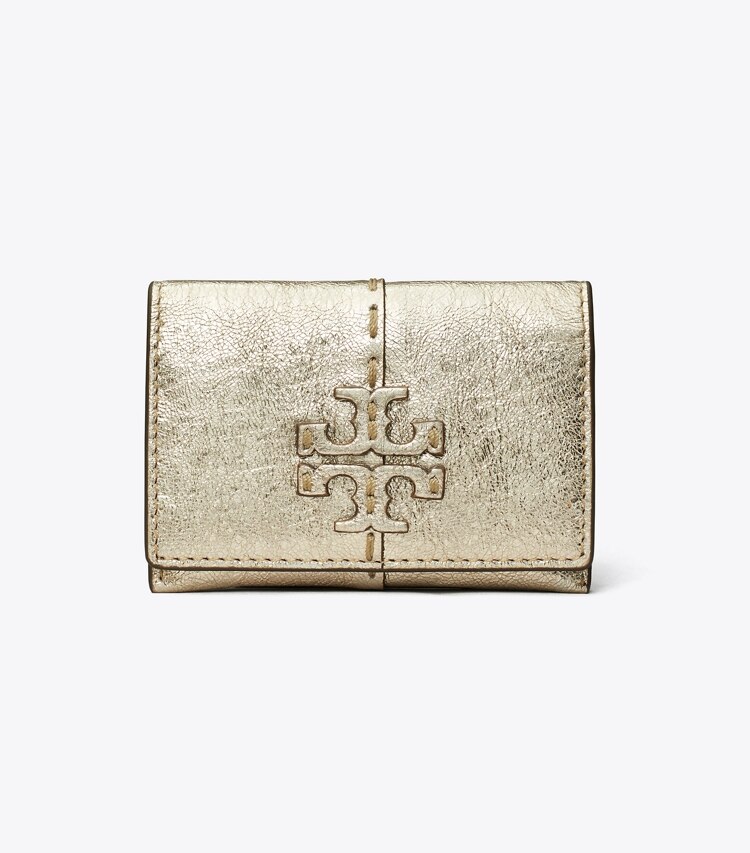 Tory Burch designer card cases McGraw Metallic Flap Card Case in Gold front