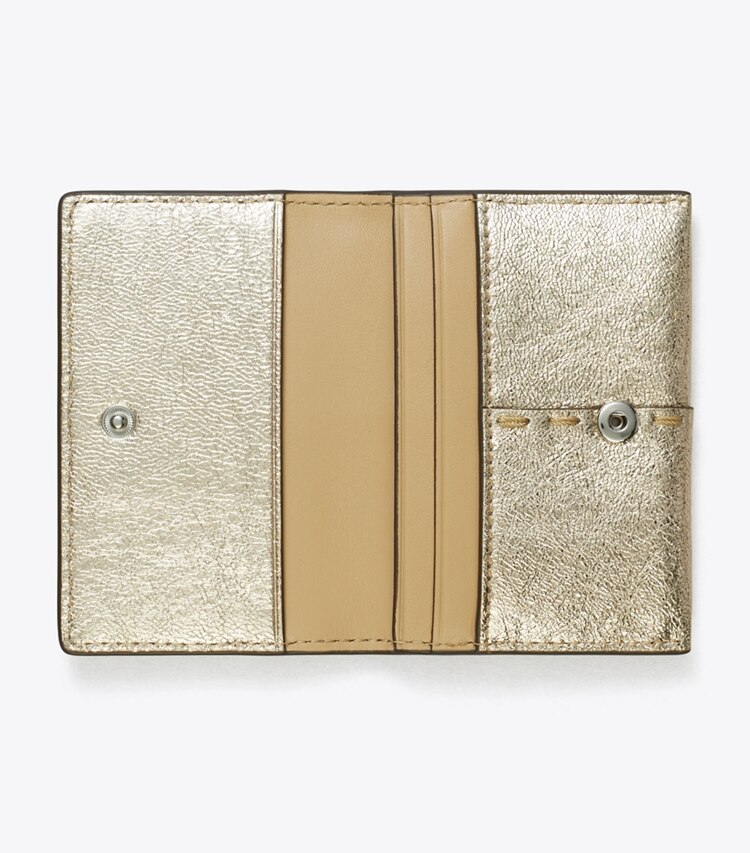 Tory Burch designer card cases McGraw Metallic Flap Card Case in Gold overhead