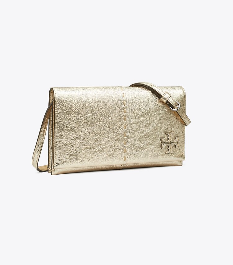 Tory Burch designer mini bags McGraw Metallic Wallet Crossbody in Gold angle