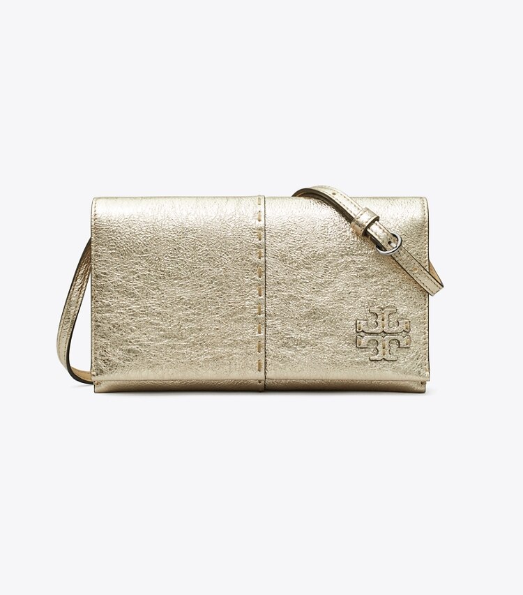Tory Burch designer mini bags McGraw Metallic Wallet Crossbody in Gold front