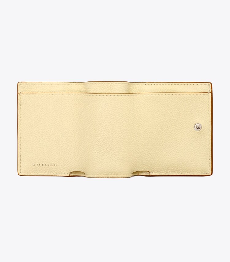 Tory Burch designer 財布 マックグロー マイクロ トライフォールドウォレット in Tiramisu オーバーヘッド