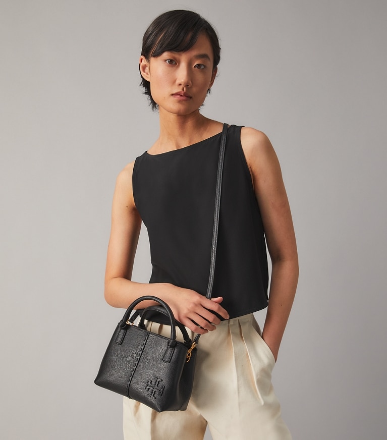 Tory Burch designer borse a spalla McGraw Mini Satchel in Black angle