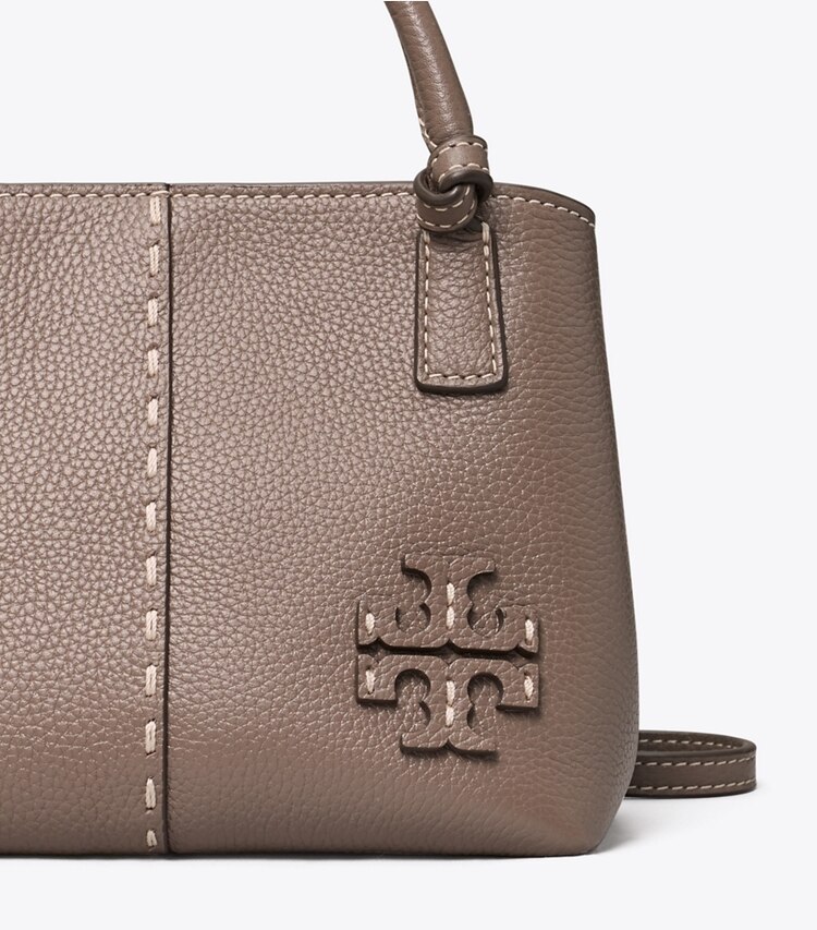 Tory Burch designer crossbody bags McGraw Mini Satchel in Silver Maple detail