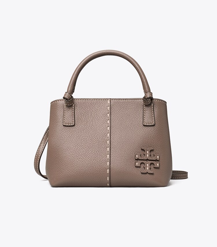 Tory Burch designer crossbody bags McGraw Mini Satchel in Silver Maple front