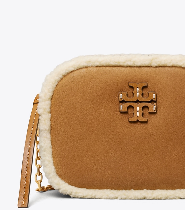 Tory Burch designer crossbody bags McGraw Shearling Camera Bag in Dark Tiramisu angle
