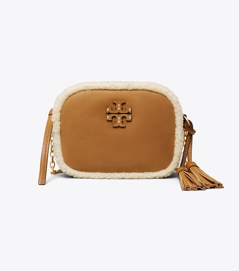 Tory Burch designer crossbody bags McGraw Shearling Camera Bag in Dark Tiramisu angle