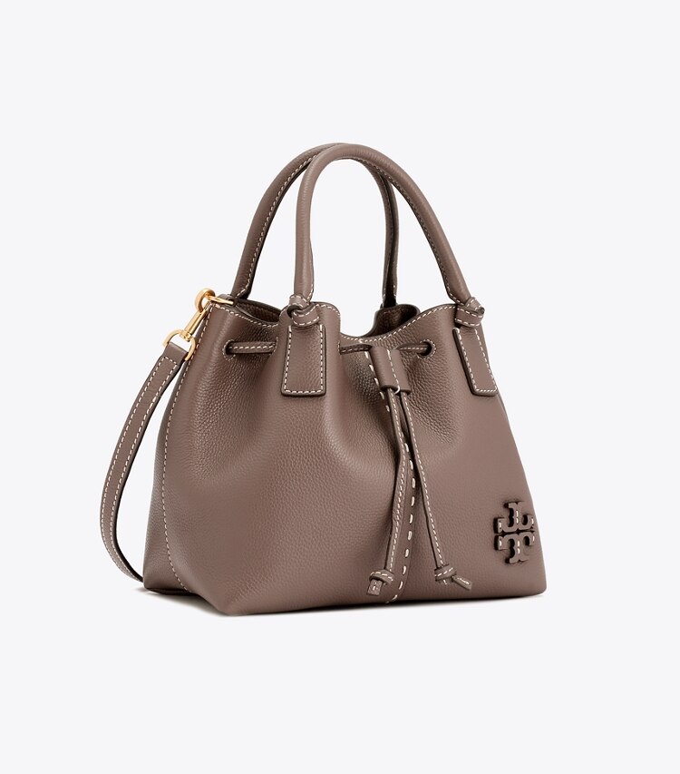 Tory Burch designer satchels McGraw Small Drawstring Satchel in Silver Maple angle
