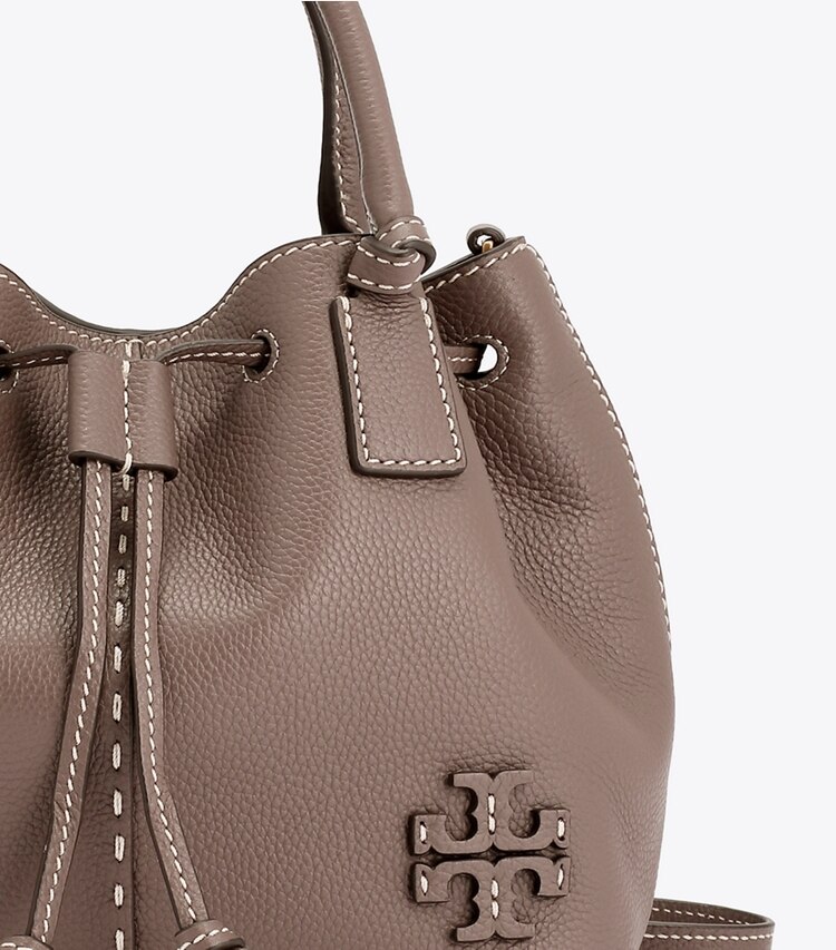 Tory Burch designer satchels McGraw Small Drawstring Satchel in Silver Maple detail