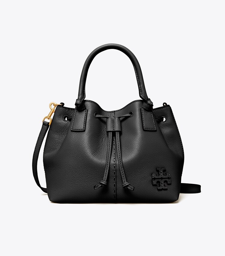 Tory Burch designer satchels McGraw Small Drawstring Satchel in Black front