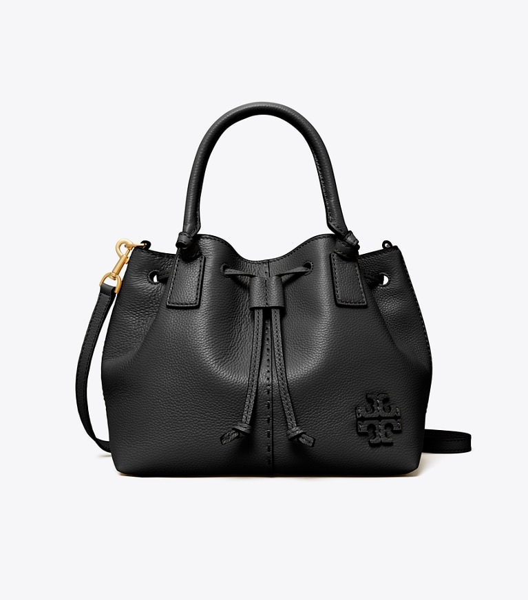 Tory Burch designer satchels McGraw Small Drawstring Satchel in Black angle