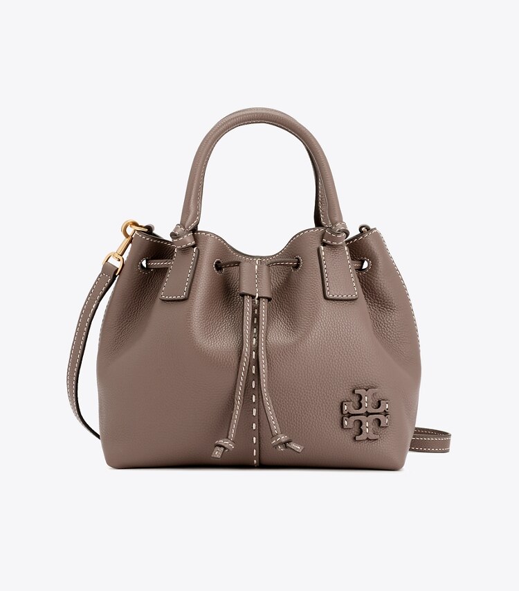 Tory Burch designer satchels McGraw Small Drawstring Satchel in Silver Maple front