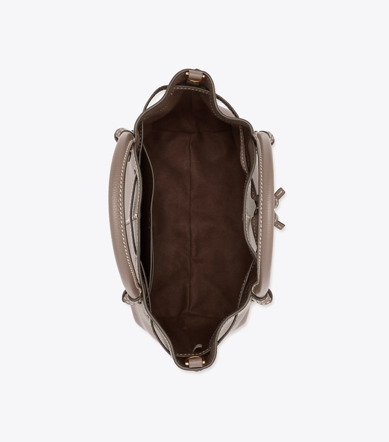 Tory Burch designer satchels McGraw Small Drawstring Satchel in Silver Maple overhead