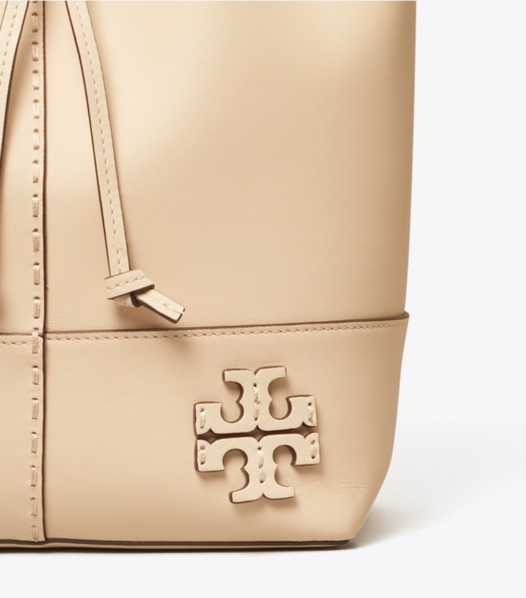 Tory Burch designer crossbody bags McGraw Smooth Drawstring Bucket Bag in BRIE angle