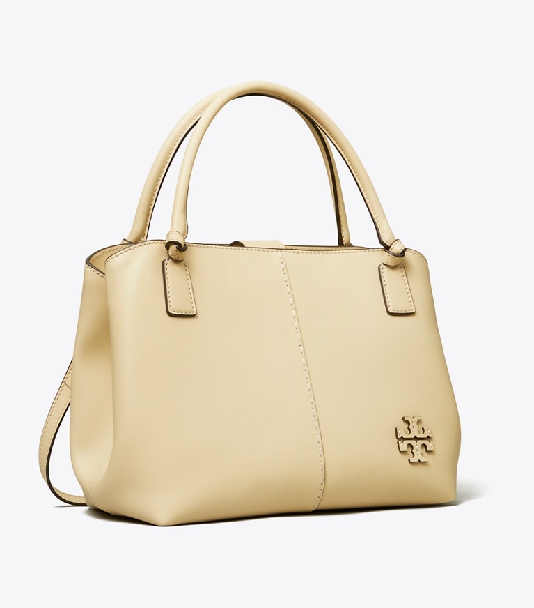 Tory Burch designer satchels McGraw Smooth Satchel in Buttermilk angle