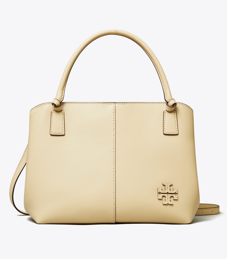 Tory Burch designer satchels McGraw Smooth Satchel in Buttermilk angle