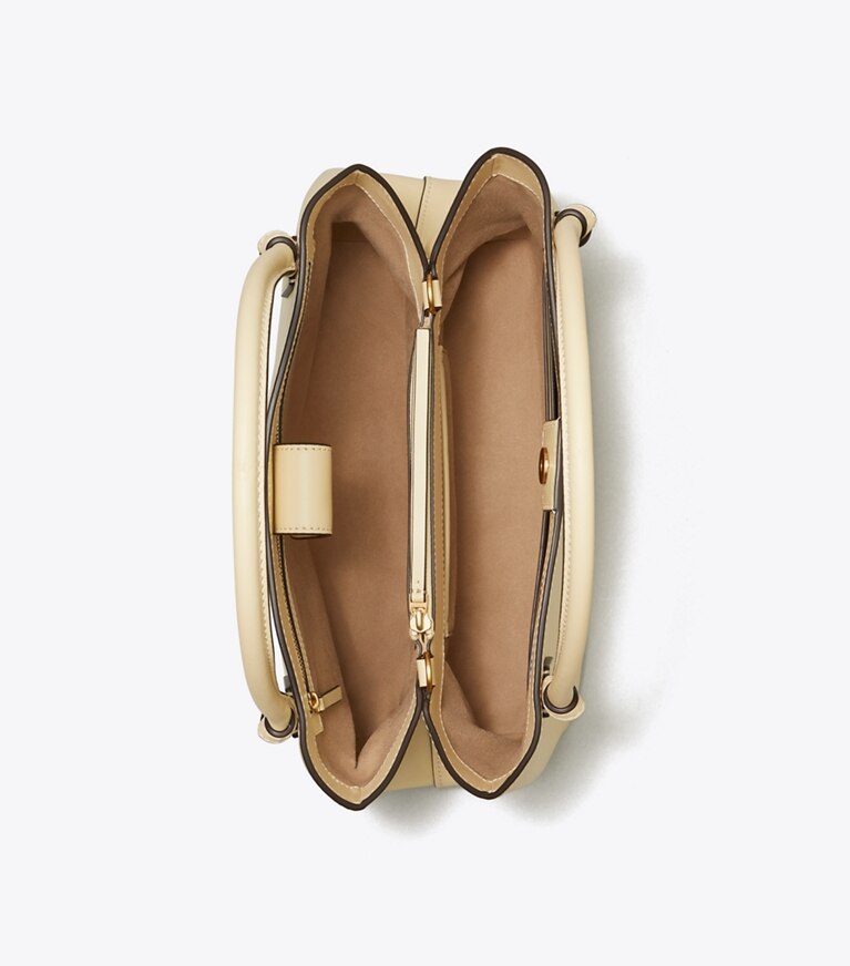 Tory Burch designer satchels McGraw Smooth Satchel in Buttermilk angle