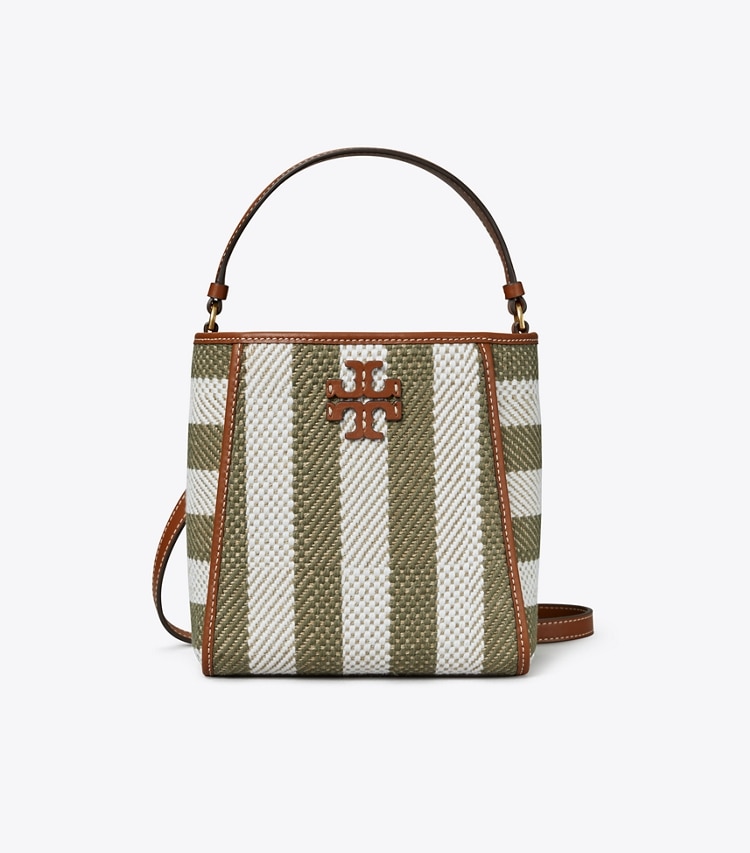 Tory Burch designer crossbody bags McGraw Stripe Small Bucket Bag in Multi front