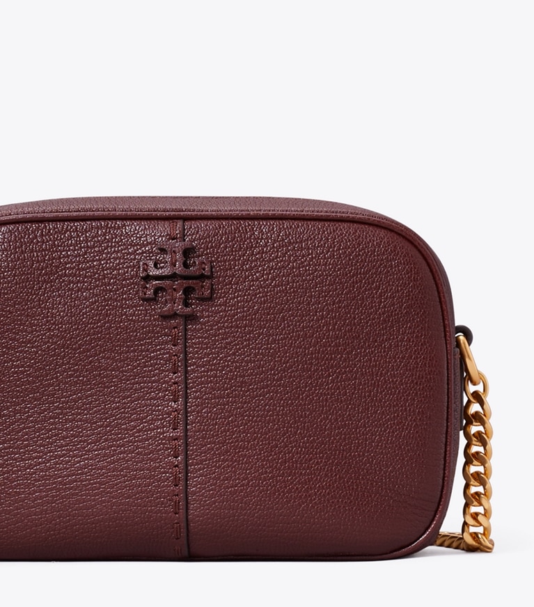 Tory Burch designer crossbody bags McGraw Textured Leather Camera Bag in Muscadine angle