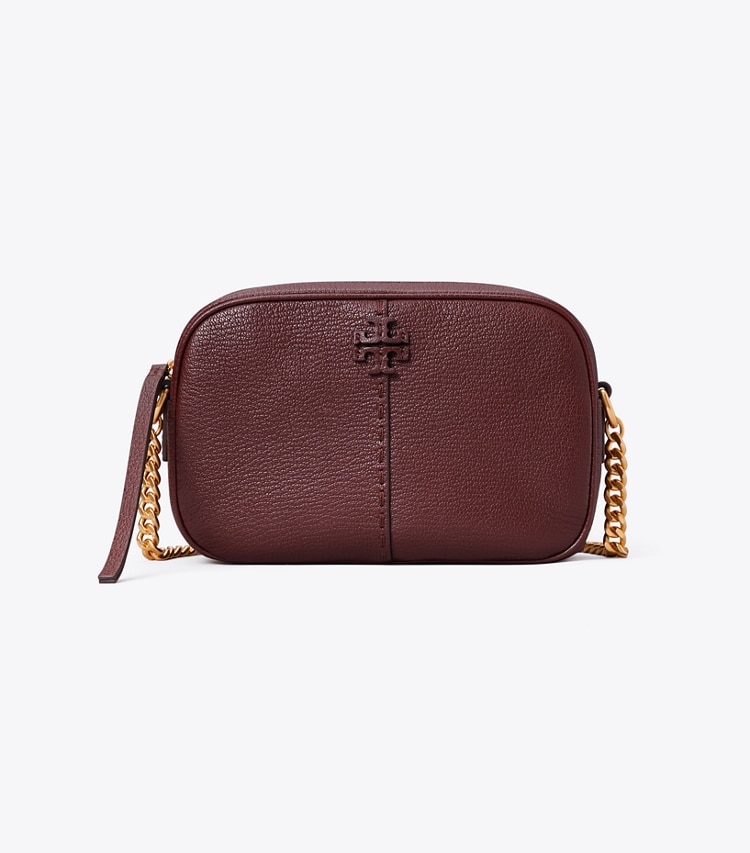Tory Burch designer crossbody bags McGraw Textured Leather Camera Bag in Muscadine front