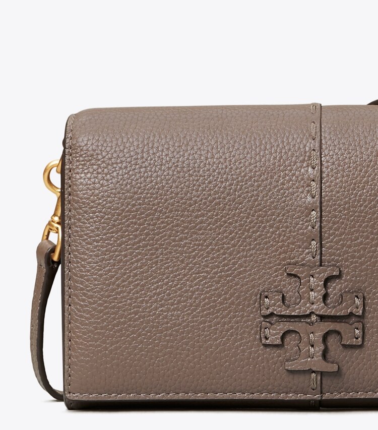 Tory Burch designer mini bags McGraw Wallet Crossbody in Silver Maple detail