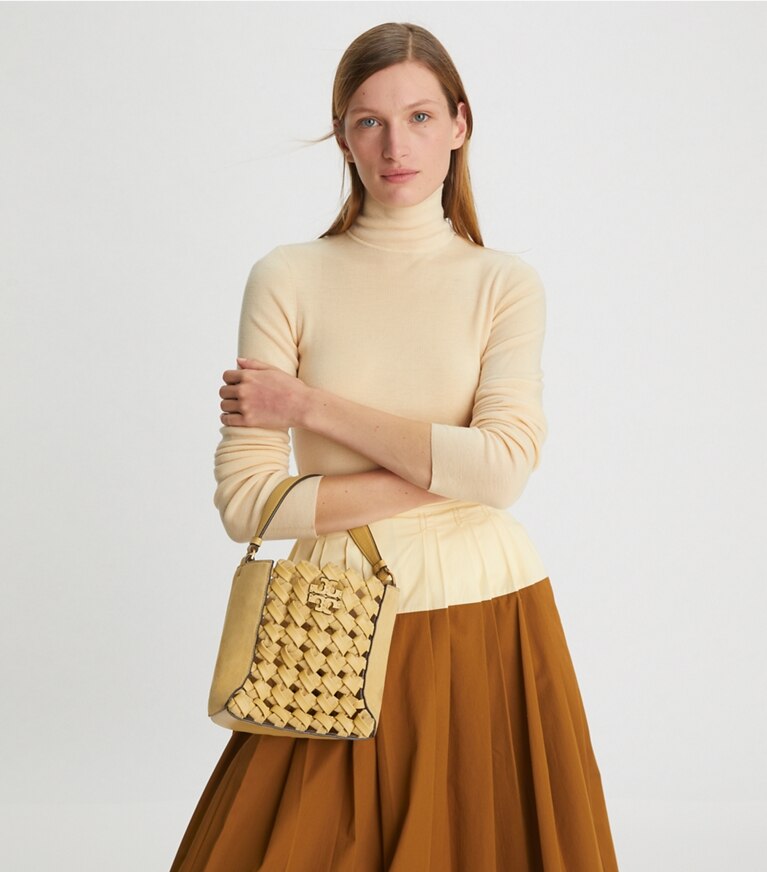 McGraw Woven Embossed Small Bucket Bag : Women's Designer 