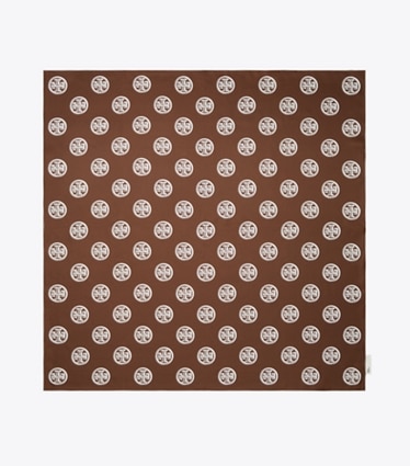 Tory Burch designer scarves Medallion Logo Silk Square Scarf in Deep Walnut overhead