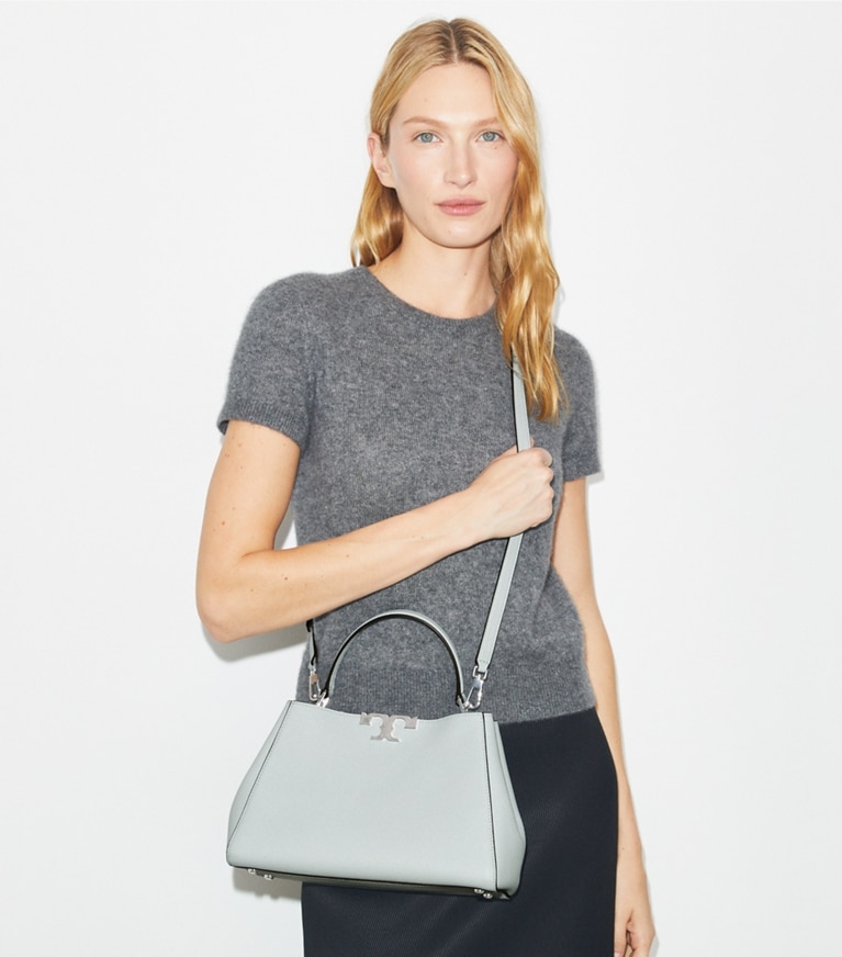 Tory Burch designer satchels Medium Eleanor Soft Satchel in Sea angle