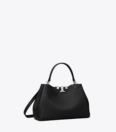 Tory Burch designer サッチェルバッグ エレノア ソフト ミディアム サッチェルバッグ in Black angle