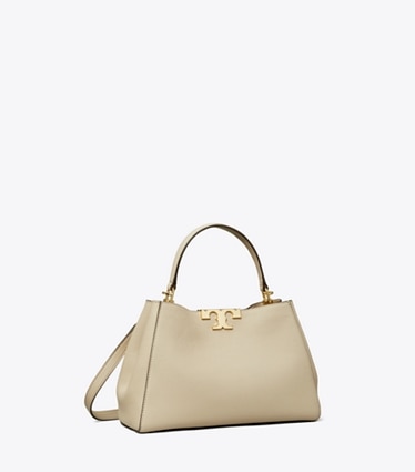 Tory Burch designer サッチェルバッグ エレノア ソフト ミディアム サッチェルバッグ in Light Stone angle