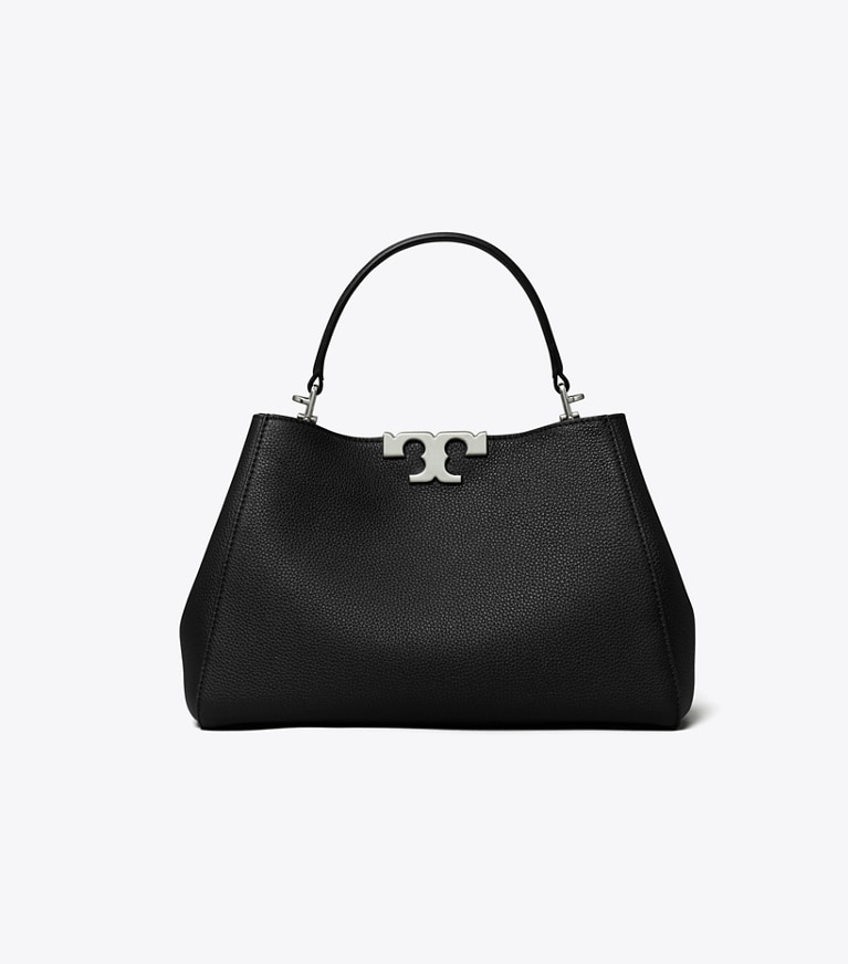 Tory Burch designer サッチェルバッグ エレノア ソフト ミディアム サッチェルバッグ in Black angle