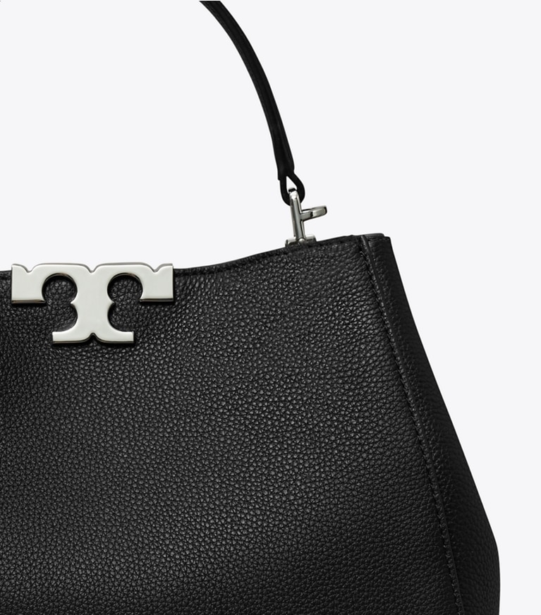 Tory Burch designer satchels Medium Eleanor Soft Satchel in Black angle