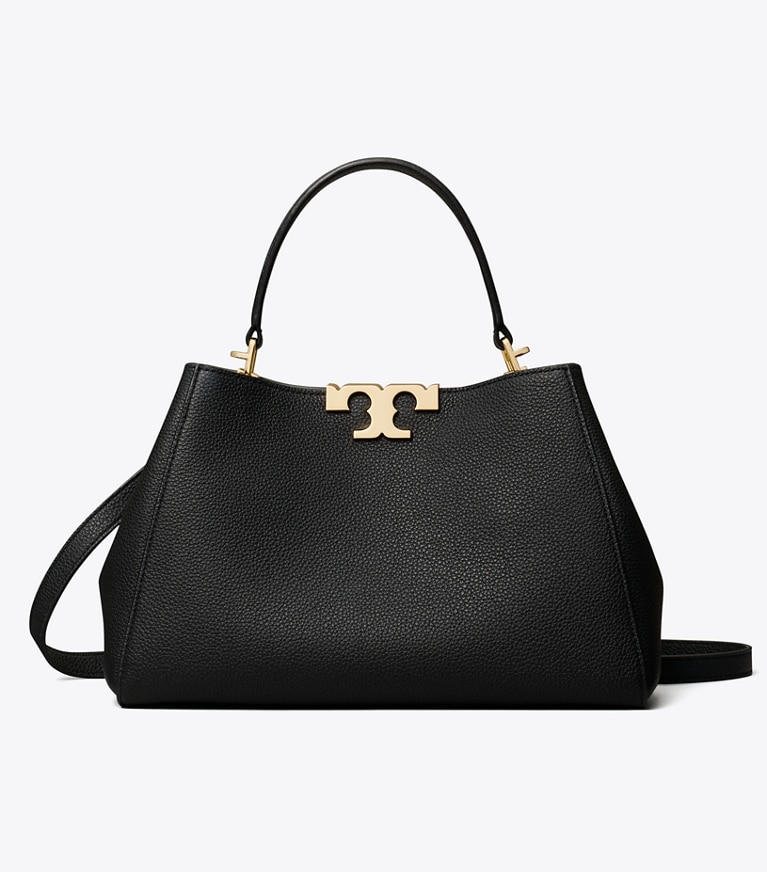 Tory Burch designer satchels Medium Eleanor Soft Satchel in Black / GOLD front