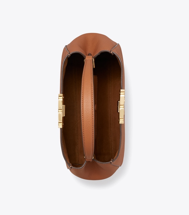 Tory Burch designer サッチェルバッグ エレノア ソフト ミディアム サッチェルバッグ in Aged Tan オーバーヘッド