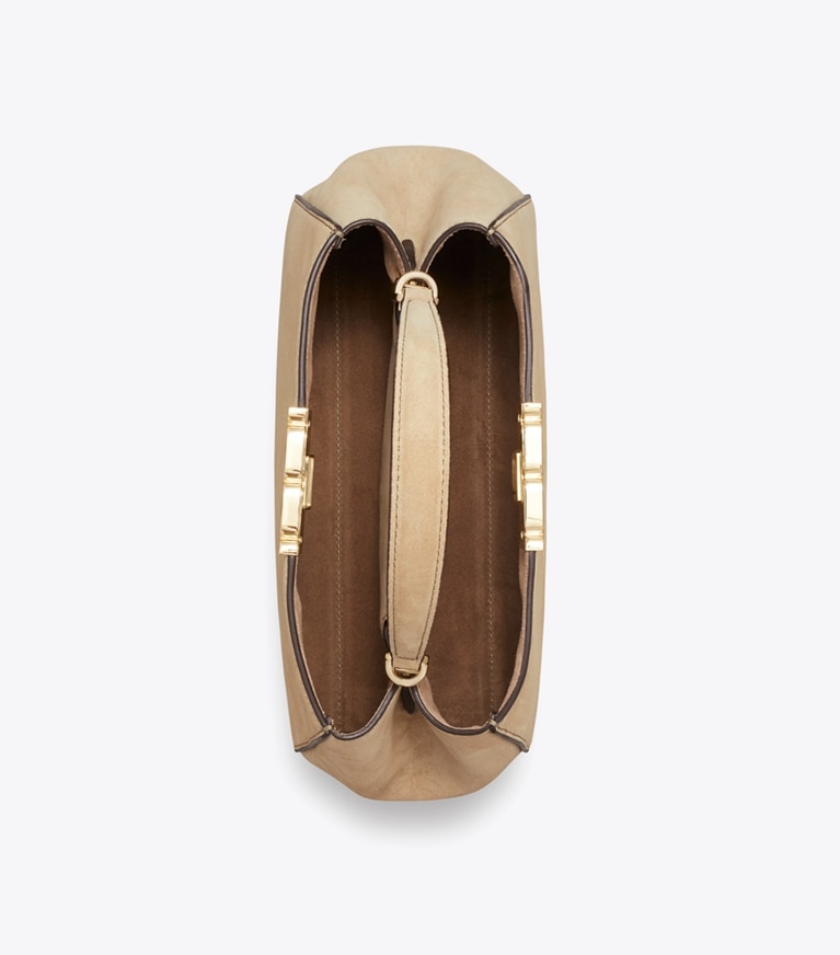 Tory Burch designer satchels Medium Eleanor Suede Satchel in Oatmeal overhead
