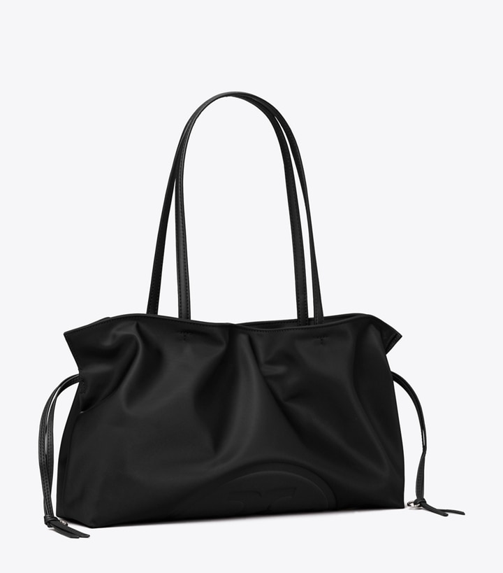 Tory Burch designer トートバッグ エラ ナイロン ドローストリング ミディアム トートバッグ in Black angle