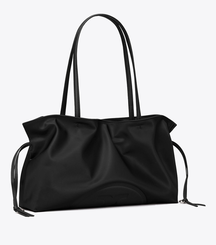 Tory Burch designer トートバッグ エラ ナイロン ドローストリング ミディアム トートバッグ in Black angle