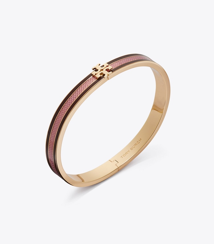 Tory Burch designer armbänder Medium Icon Emaille-Armband mit Streifen in Rose / Tan / Tory Gold detail