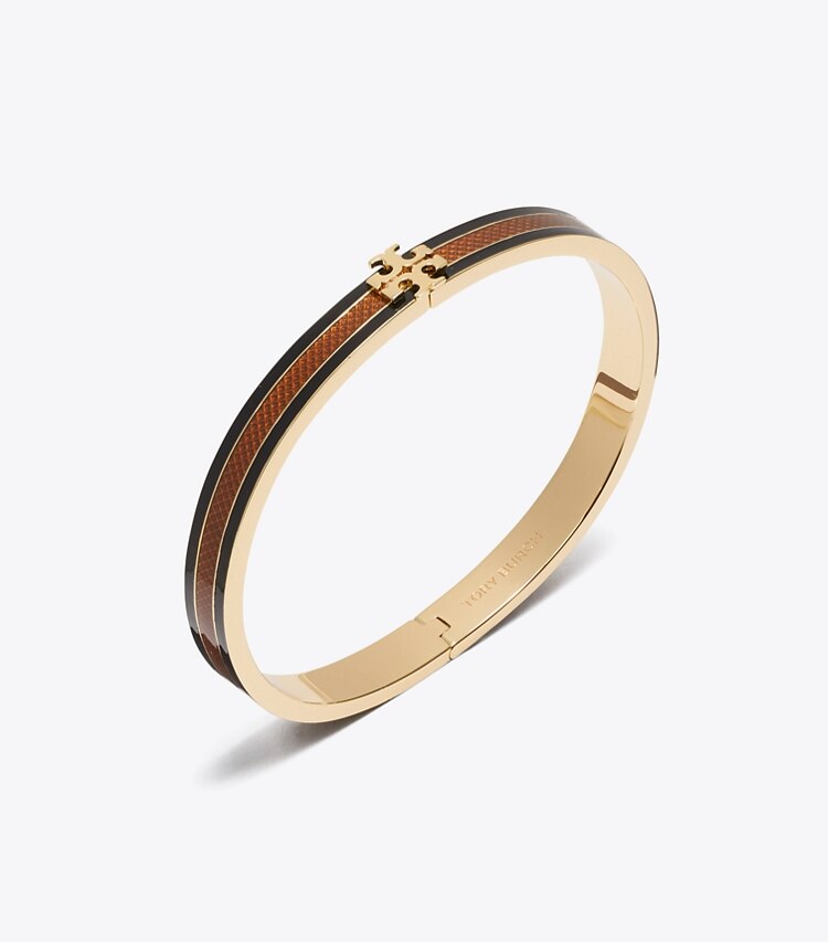 Tory Burch designer ブレスレット アイコン ストライプ エナメル ミディアム ブレスレット in Tory Gold / BLACK / Brown ディテール
