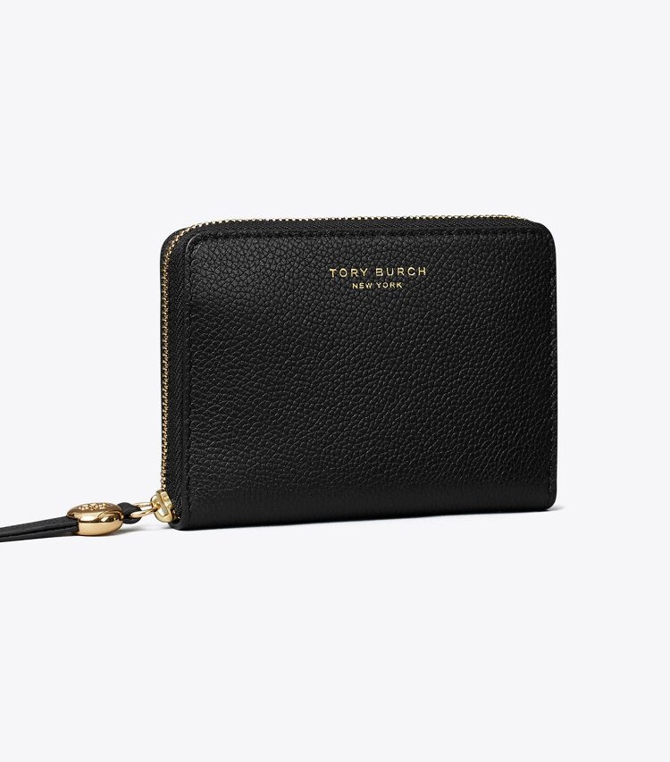 Tory Burch designer wallets Medium Leather Wallet in Black angle