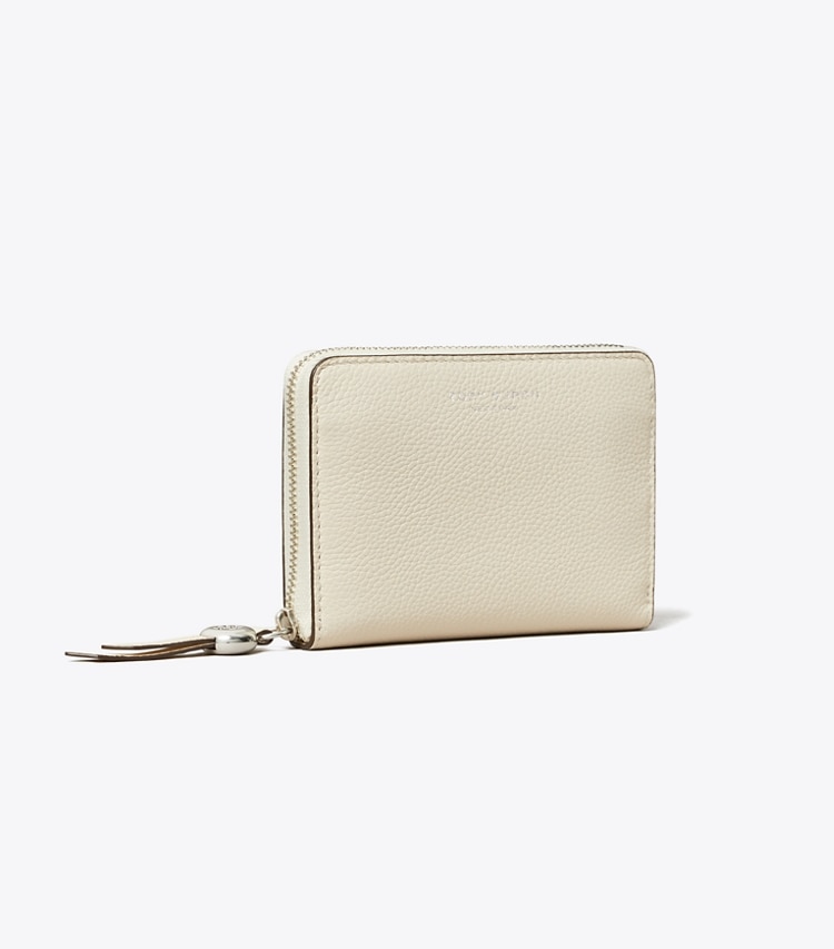 Tory Burch designer wallets Medium Leather Wallet in Light Cream angle