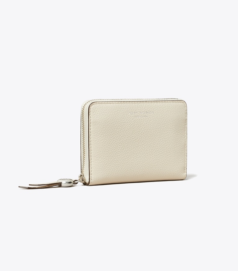 Tory Burch designer wallets Medium Leather Wallet in Light Cream angle