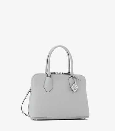 Tory Burch designer サッチェルバッグ スウィング ペブルド ミディアムバッグ in Light Granite angle