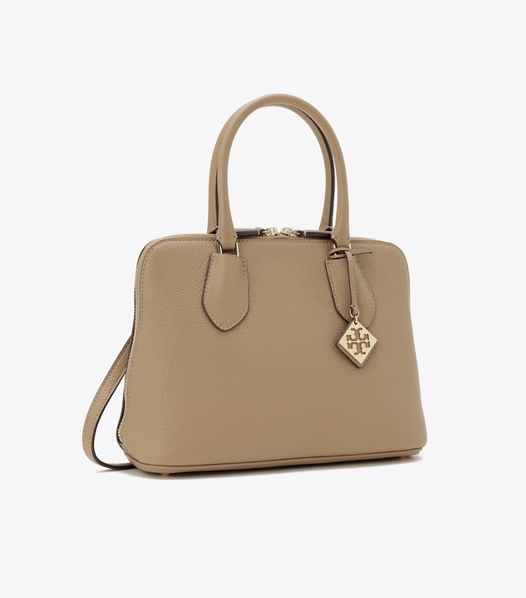 Tory Burch designer サッチェルバッグ スウィング ペブルド ミディアムバッグ in Taupe Oak angle