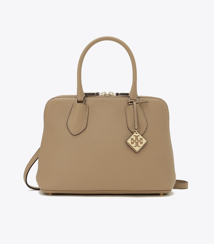 Tory Burch designer サッチェルバッグ スウィング ペブルド ミディアムバッグ in Taupe Oak front