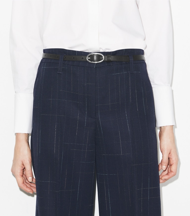 Tory Burch designer belts Medium Pierced Buckle Belt in Black/Silver front